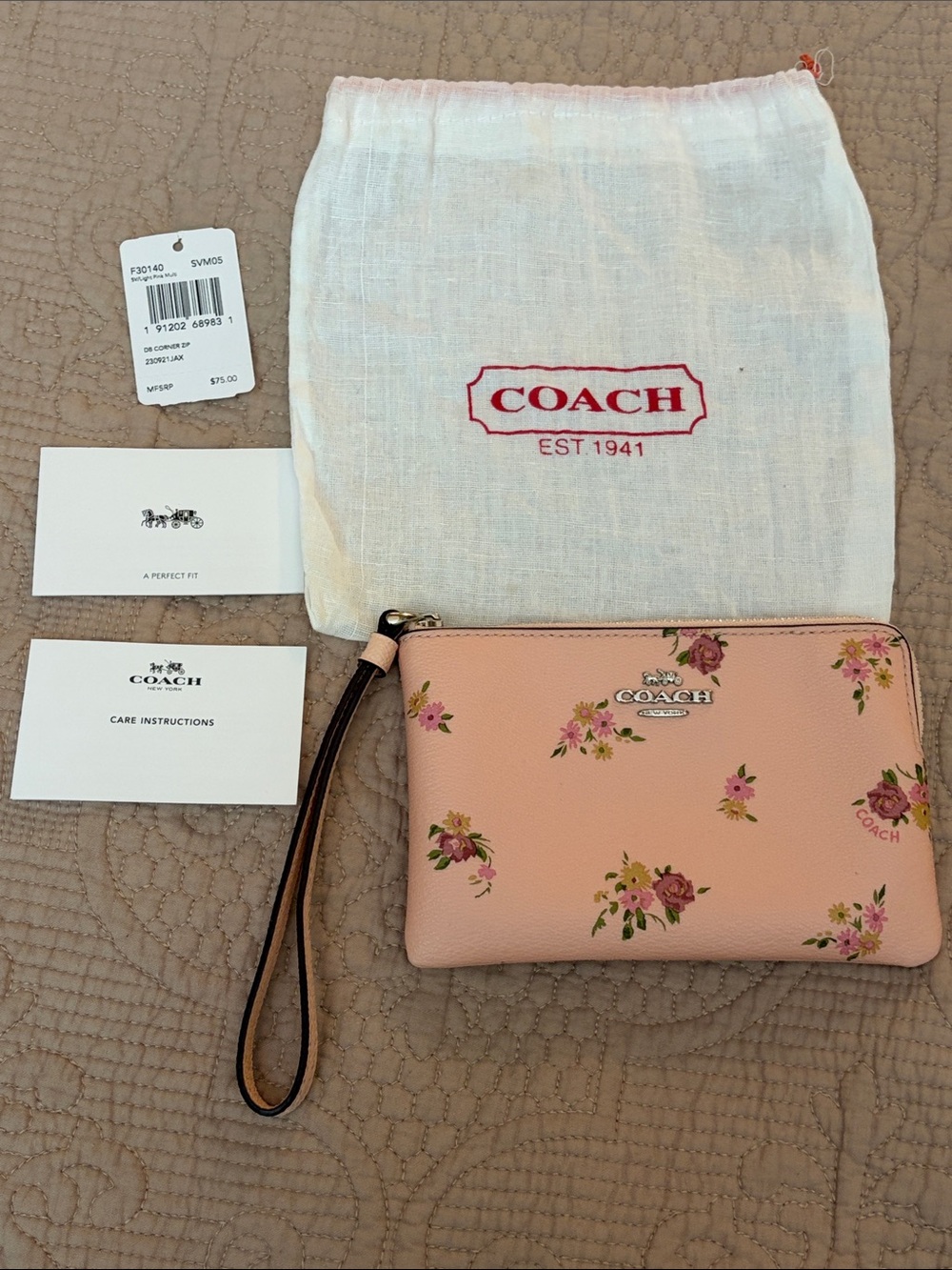 COACH Corner Zip Wristlet with “Daisy Bundle” Print with Dust Bag